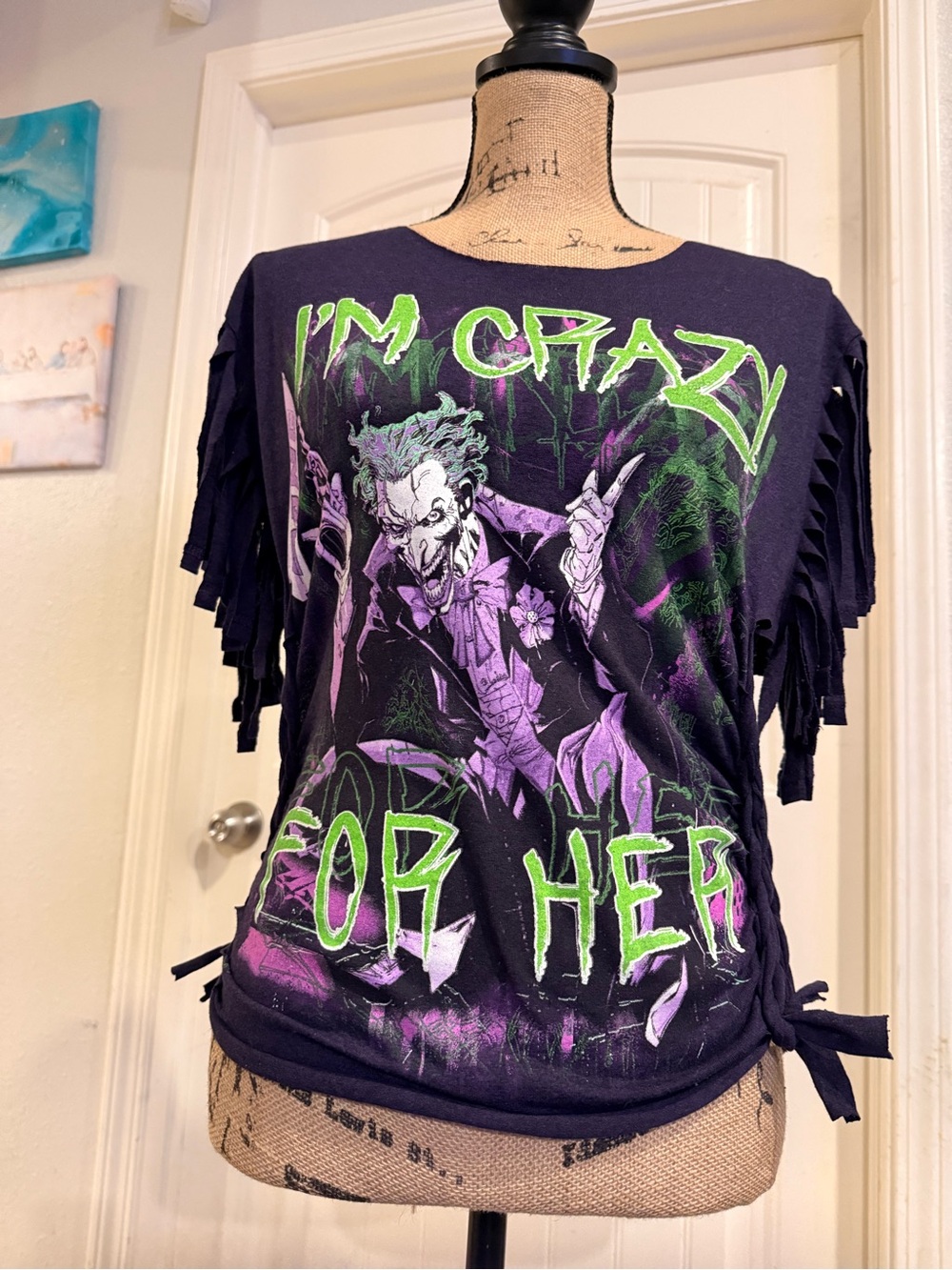 Women's Joker Graphic Fringe Tee - Purple & Green
